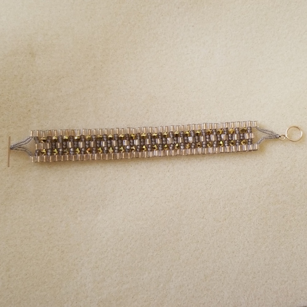 Handmade 14kt Gold Peyote Stitch Bracelet Cuff - Picture 5 of 8